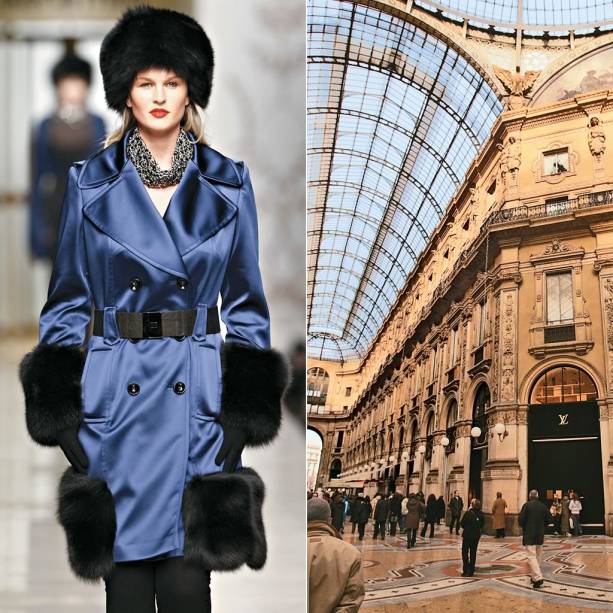 A elegante e agitada Milão é conhecida mundialmente pelos desfiles da Milan Fashion Week (à esq.) e pela oferta de lojas, que atrai fashionistas que vêm de todos os cantos. As grifes mais famosas e as casas de alta costura estão concentradas no Quadrilátero de Ouro, região delimitada pela Via Montenapoleone, Via Manzoni, Via della Spiga, Via Sant’Andrea e Via Borgospesso. A bela Galeria Vittorio Emanuelle II (à dir.), com vitrais no teto e piso de mármore do século 19, é repleta de lojas, cafés e restaurantes, uma boa opção para admirar as vitrines ou o vaivém de turistas e nativos