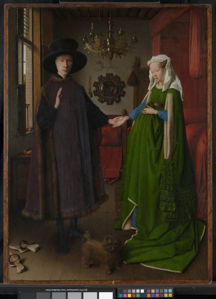 <em>As Bodas do Casal Arnolfini </em>(detalhe), de Jan van Eyck (1434), um detalhado e misterioso retrato da escola dos Países Baixos, é uma obra prima da coleção da National Gallery