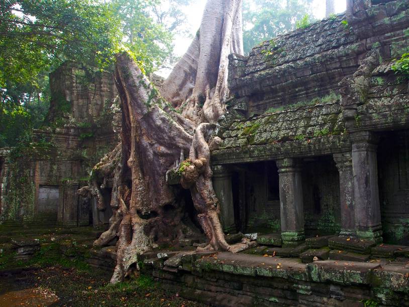 <strong>5. Preah Khan</strong>Assim como o Ta Prohm, que fica bem próximo, o Preah Khan também está largamente destruído (e melhorado?) pela natureza luxuriante da região. Sua arquitetura é plana, bem mais simples que outros templos desta lista, mas com muitos "puxadinhos" acrescentados posteriormente à sua inauguração