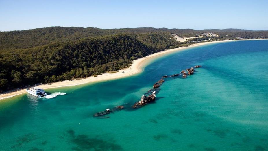 Vista aérea dos naufrágios em Tangalooma