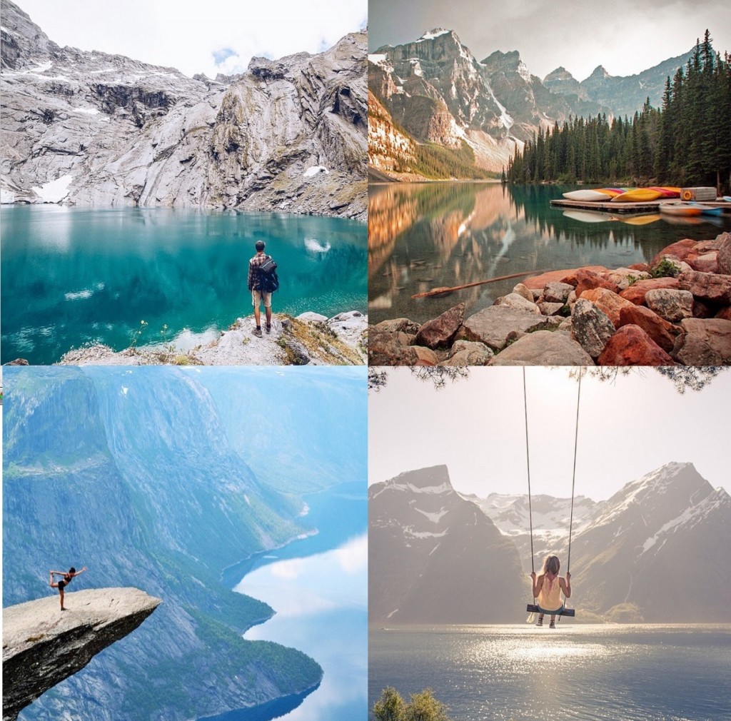 Fotos fantásticas de paisagens únicas pelo mundo. De vez em quando é SÓ a vista panorâmica de um desfiladeiro, mas também espere ver pessoinhas na beira de um penhasco com o fundo de um lago azul-azul, por exemplo