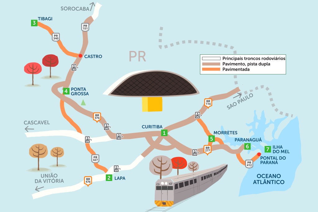 Mapa do Roteiro Rodoviário Curitiba e arredores