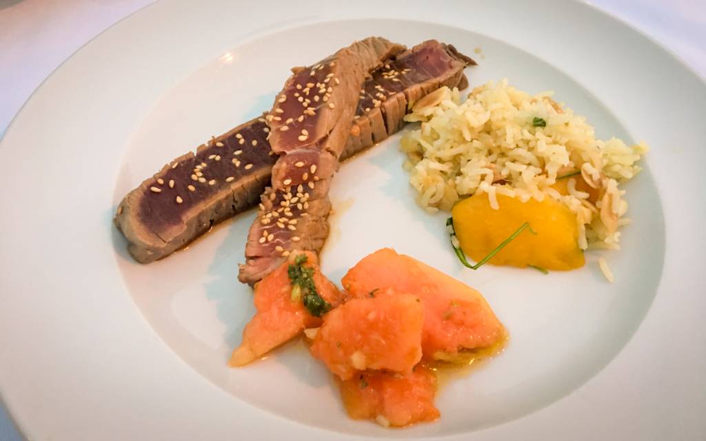 Restaurante Noélia, Algarve, Portugal Atum com papaia e arroz de manga e gengibre: bela surpresa