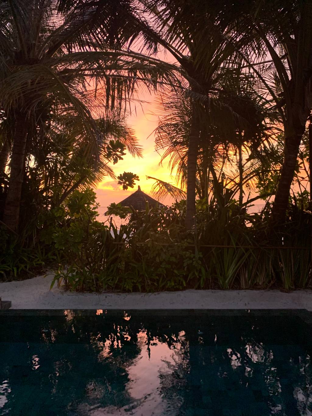 Anantara_Dhigu – 9 Fim de tarde rosa espelhado na minha piscina