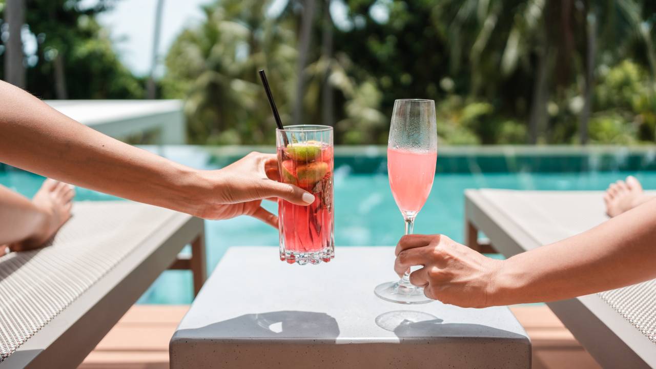 Drinks, resort, piscina, verão